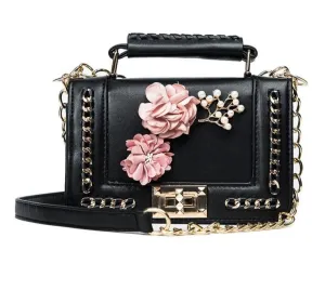 Faux Leather Floral Design Clutch Handbag Womens Accessories