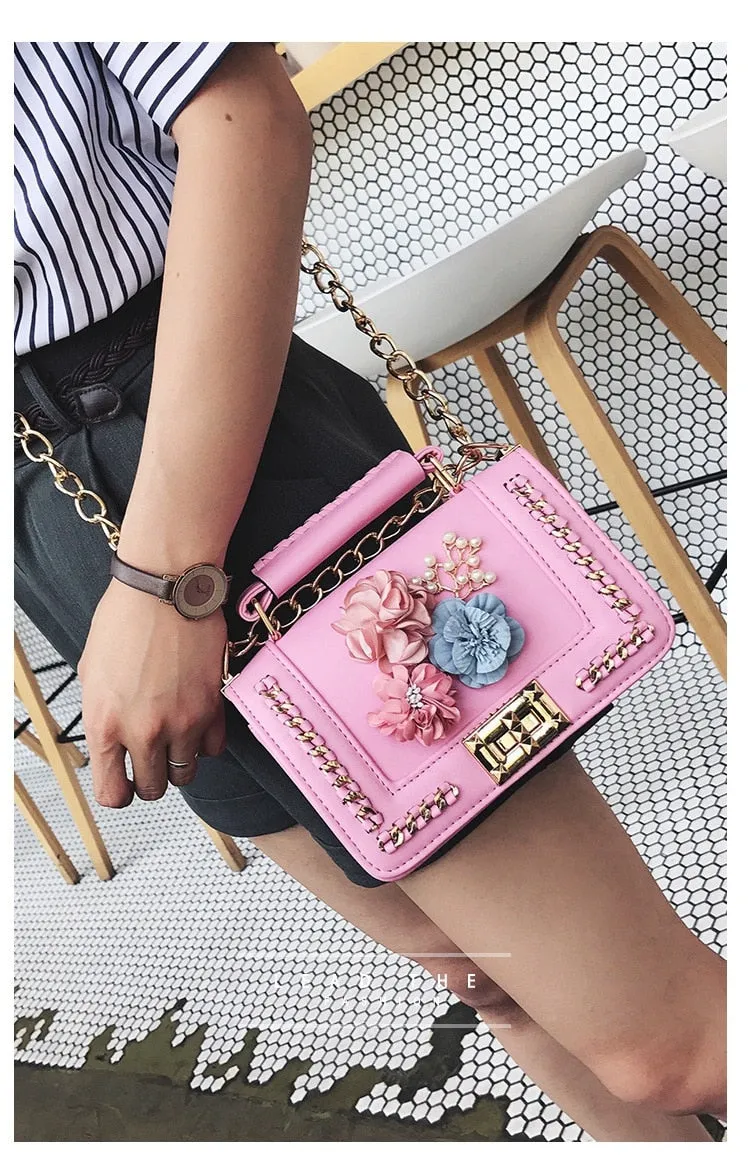 Faux Leather Floral Design Clutch Handbag Womens Accessories