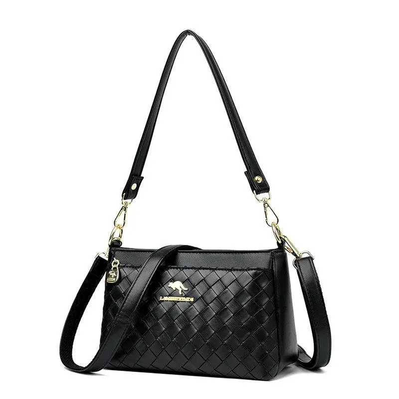 Genuine Leather Woven Diamond Pattern Crossbody Bags