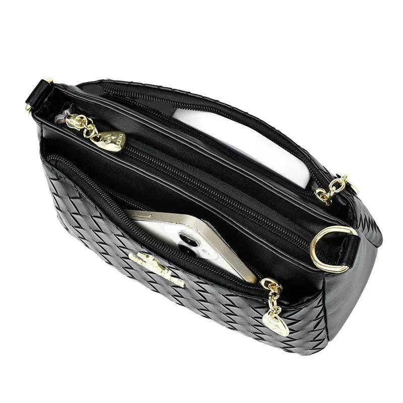 Genuine Leather Woven Diamond Pattern Crossbody Bags