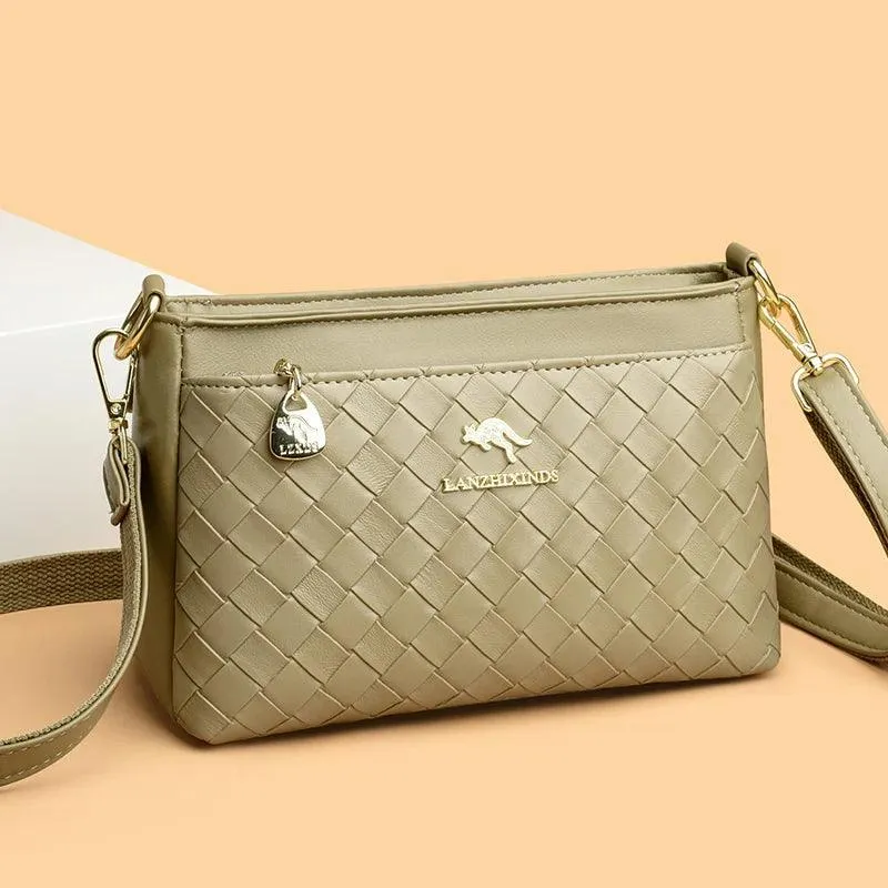 Genuine Leather Woven Diamond Pattern Crossbody Bags