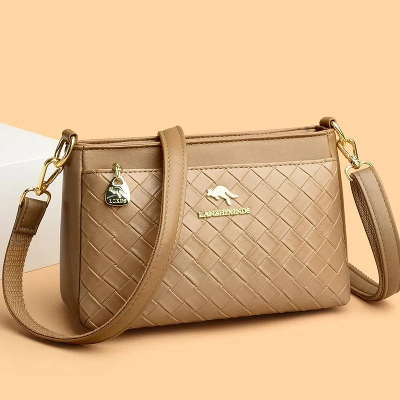 Genuine Leather Woven Diamond Pattern Crossbody Bags