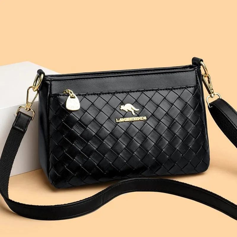 Genuine Leather Woven Diamond Pattern Crossbody Bags
