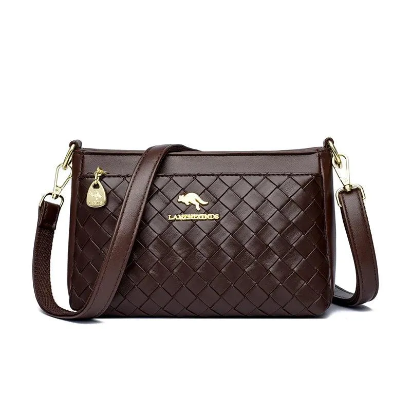 Genuine Leather Woven Diamond Pattern Crossbody Bags