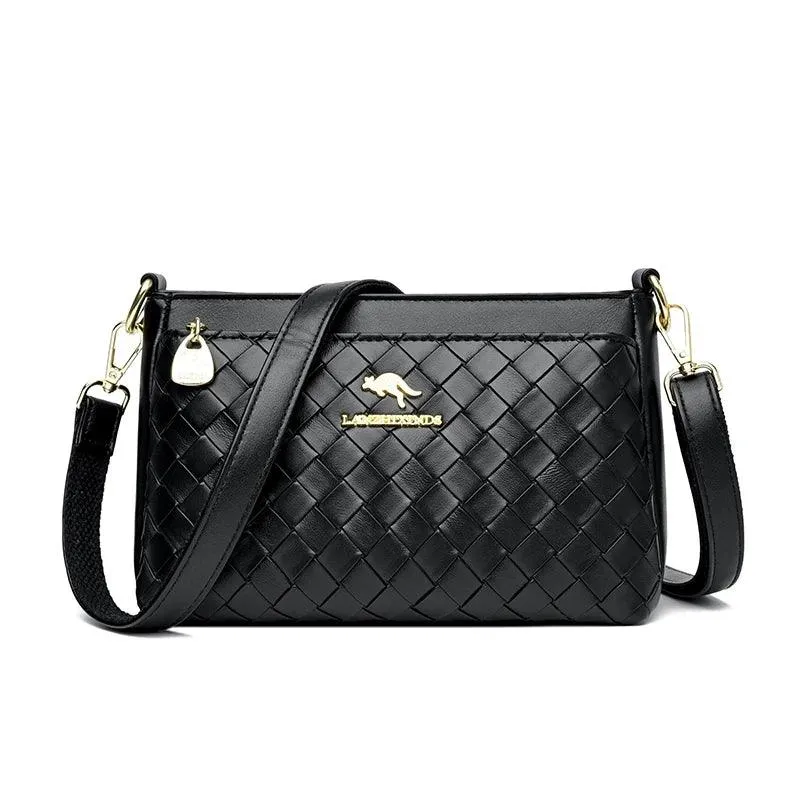 Genuine Leather Woven Diamond Pattern Crossbody Bags