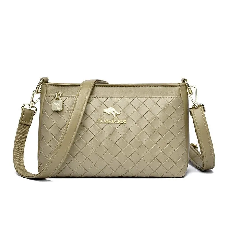 Genuine Leather Woven Diamond Pattern Crossbody Bags