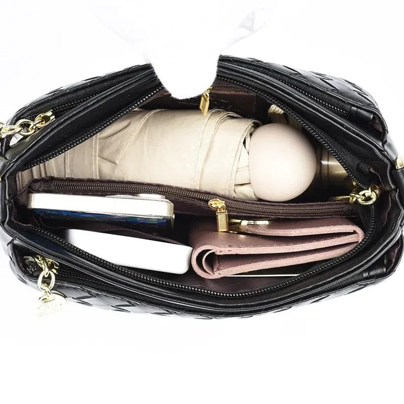 Genuine Leather Woven Diamond Pattern Crossbody Bags