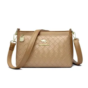 Genuine Leather Woven Diamond Pattern Crossbody Bags