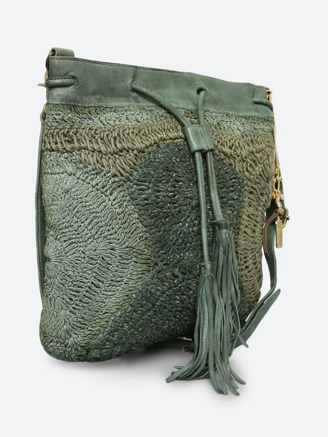 Genuine Sage Green Leather Bucket Bag