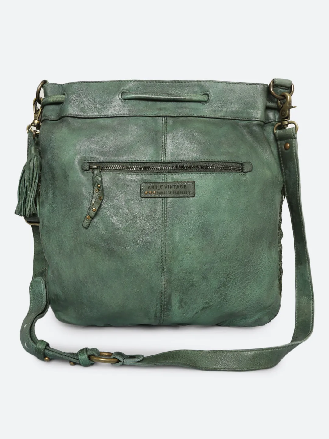 Genuine Sage Green Leather Bucket Bag