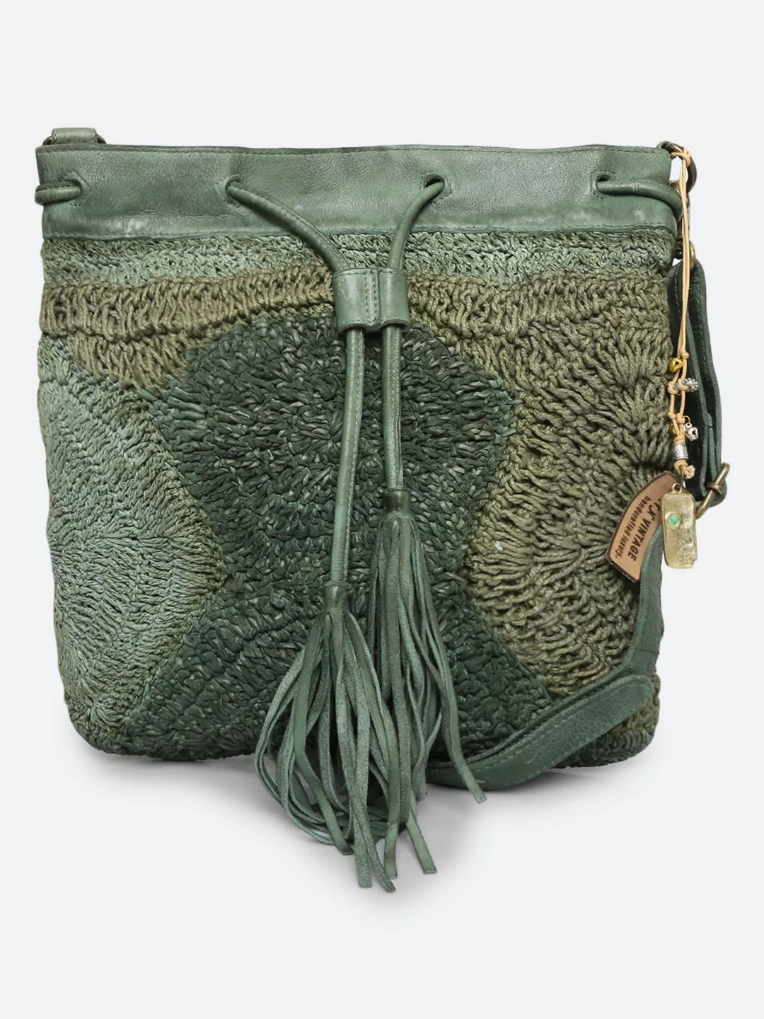 Genuine Sage Green Leather Bucket Bag