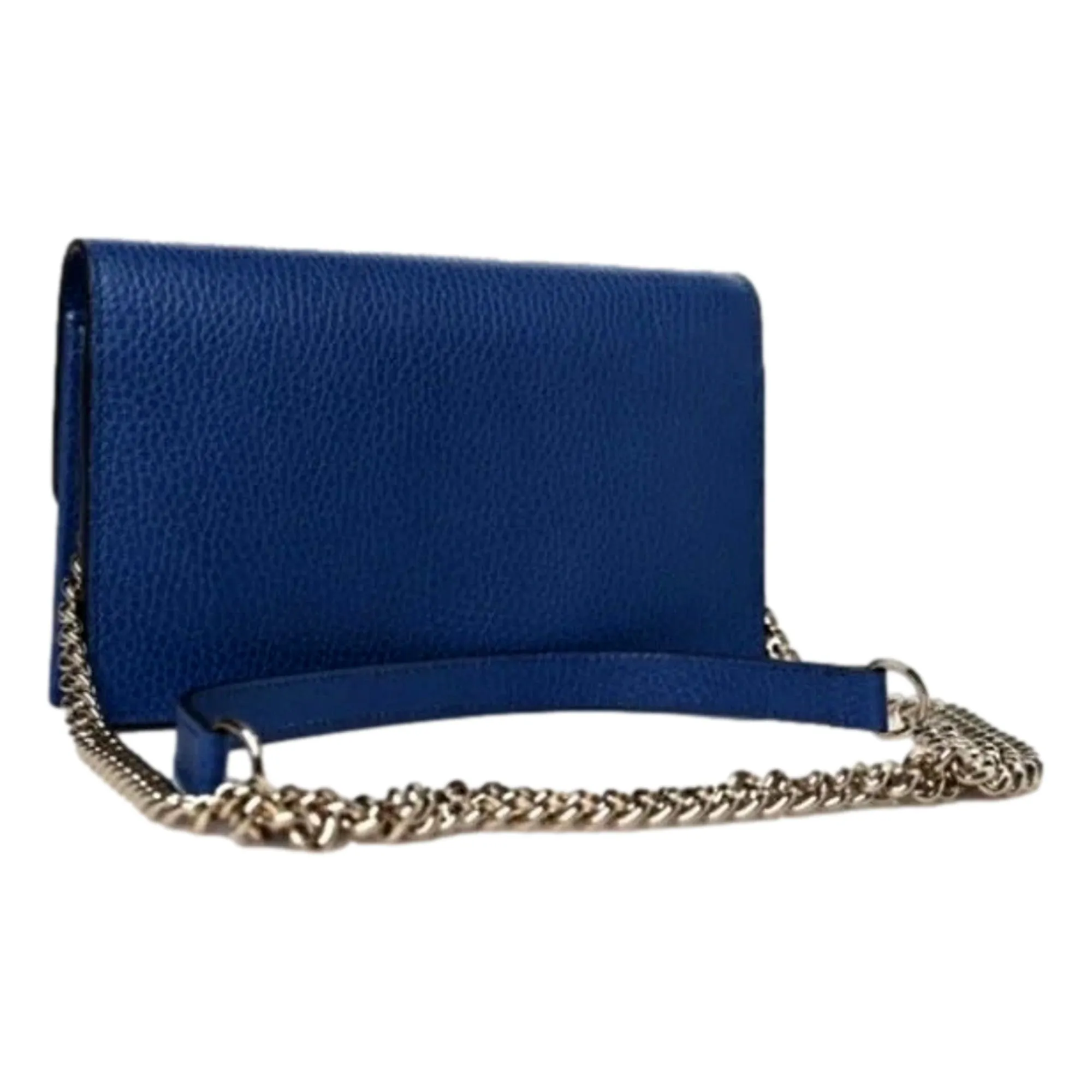 Gucci Blue Marmont GG Womens Leather Wallet on Chain Crossbody Bag