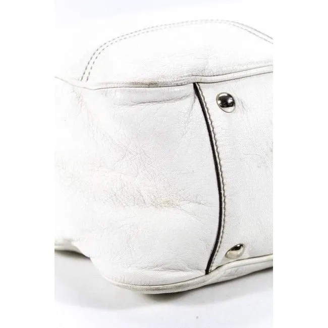 Gucci White Leather Princy Satchel W Red & Green Striped Accents
