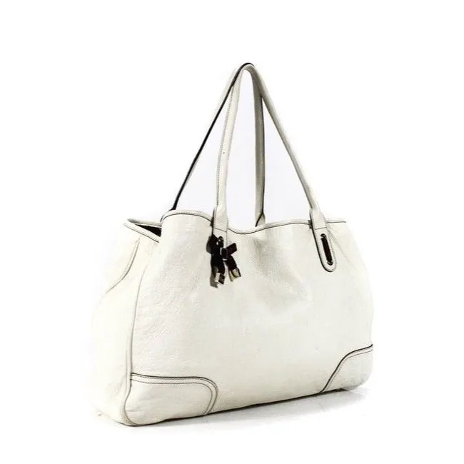 Gucci White Leather Princy Satchel W Red & Green Striped Accents