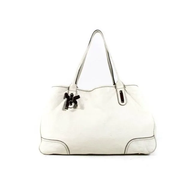 Gucci White Leather Princy Satchel W Red & Green Striped Accents