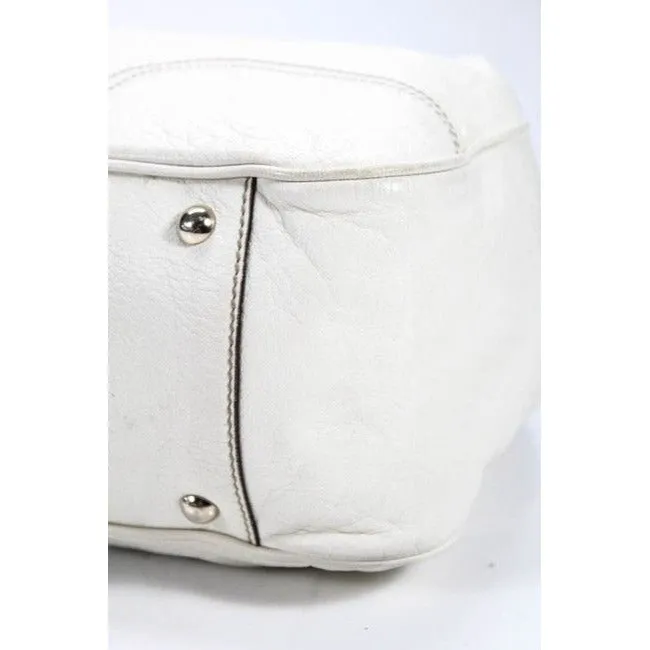 Gucci White Leather Princy Satchel W Red & Green Striped Accents