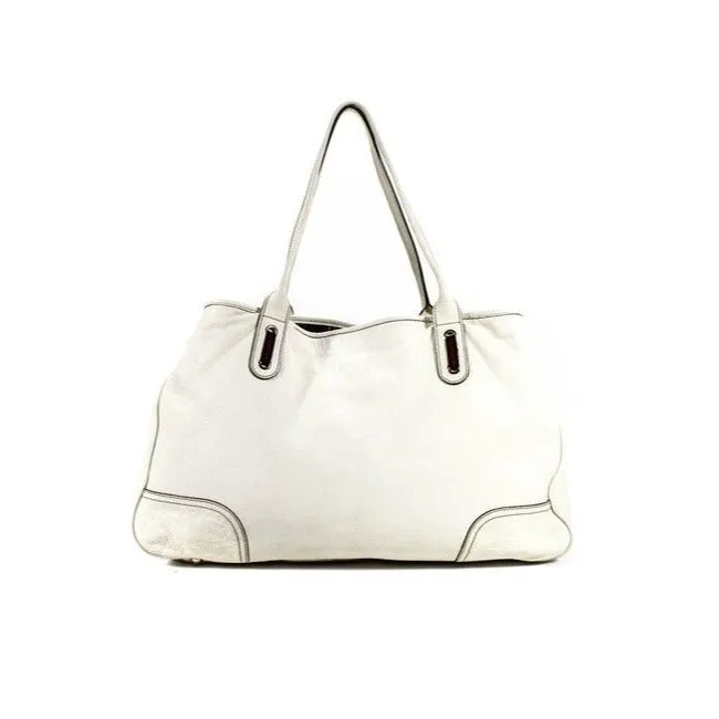 Gucci White Leather Princy Satchel W Red & Green Striped Accents