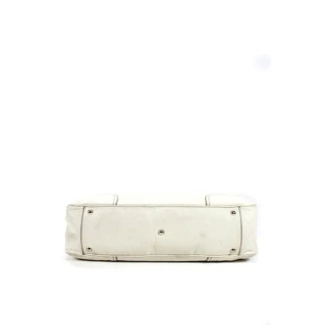 Gucci White Leather Princy Satchel W Red & Green Striped Accents