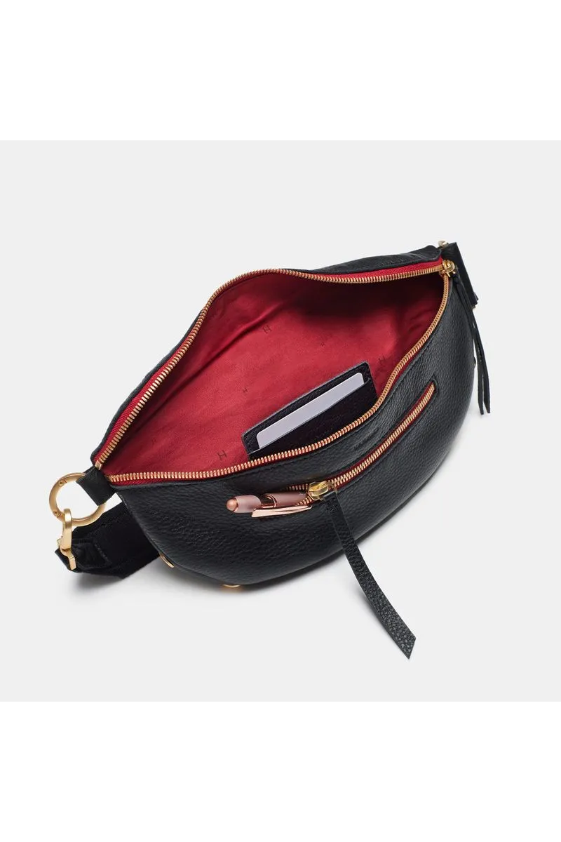 Hammitt Charles Medium Belt Bag 17330 | Black/Brushed Gold Red Zip