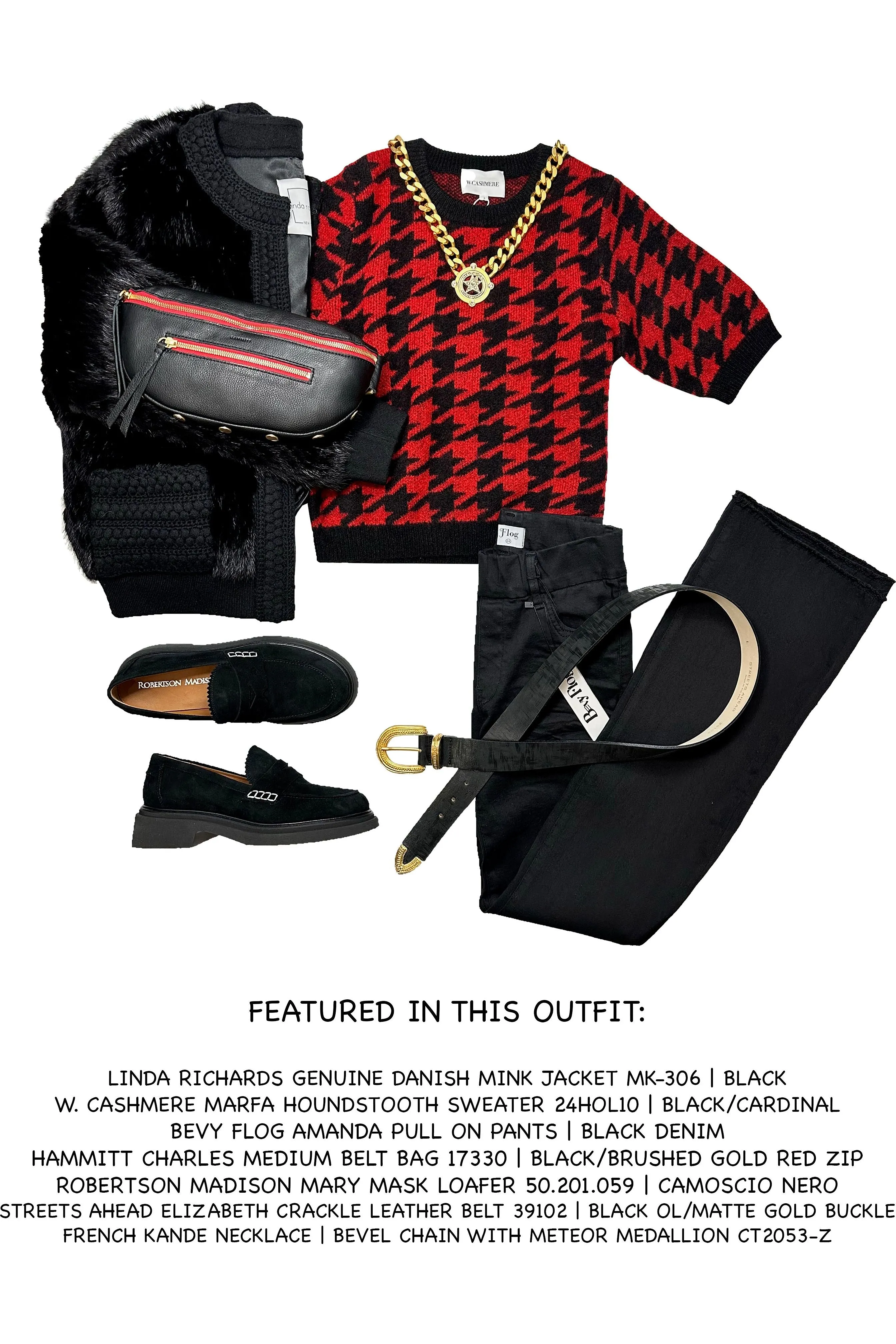 Hammitt Charles Medium Belt Bag 17330 | Black/Brushed Gold Red Zip