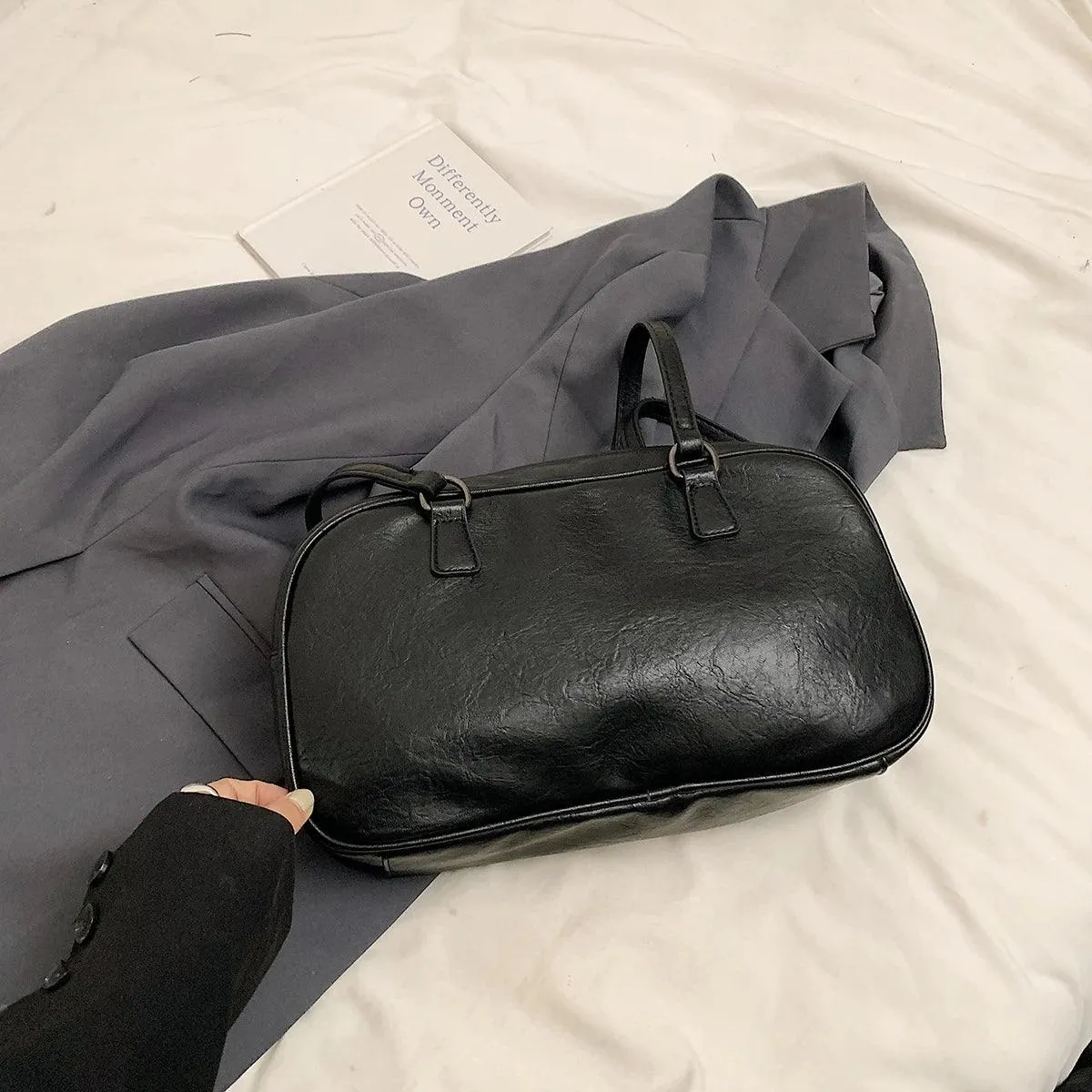 Leather Women Tote Bags Zipper Large Double Flap Outer Pocket Handbags