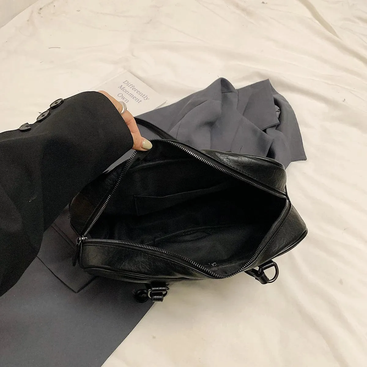 Leather Women Tote Bags Zipper Large Double Flap Outer Pocket Handbags