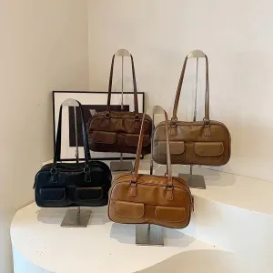 Leather Women Tote Bags Zipper Large Double Flap Outer Pocket Handbags