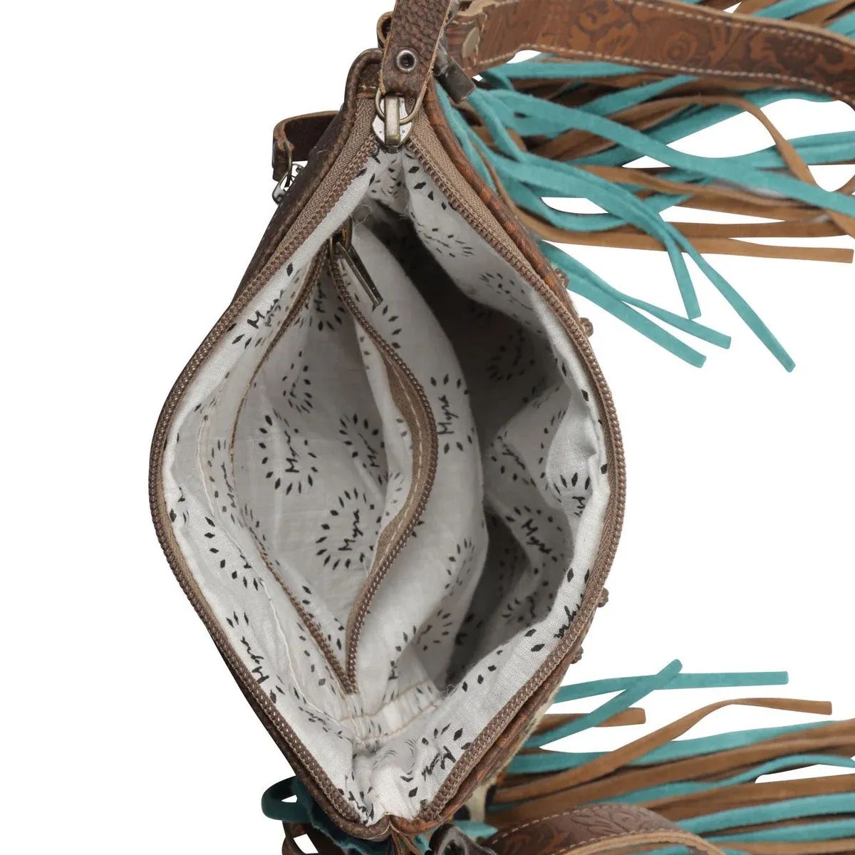 Leopard Prints Leather & Hairon Fringe Crossbody Bag