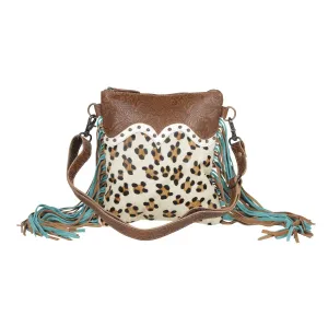Leopard Prints Leather & Hairon Fringe Crossbody Bag