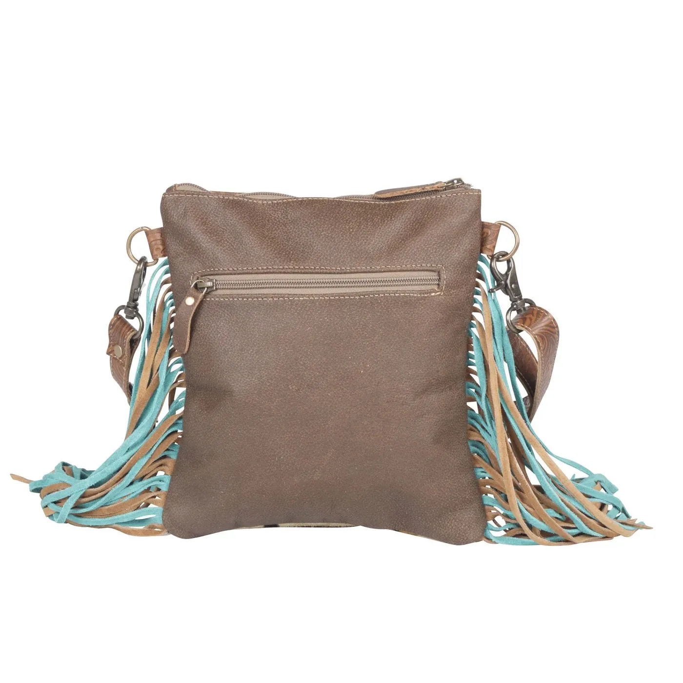 Leopard Prints Leather & Hairon Fringe Crossbody Bag