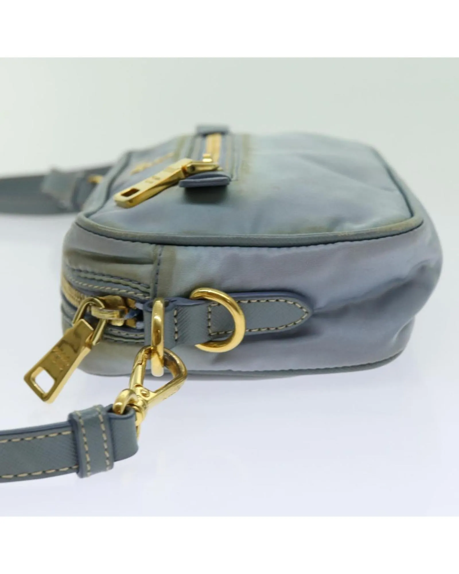 Light Blue Nylon Shoulder Bag with Adjustable Strap - Italian Made