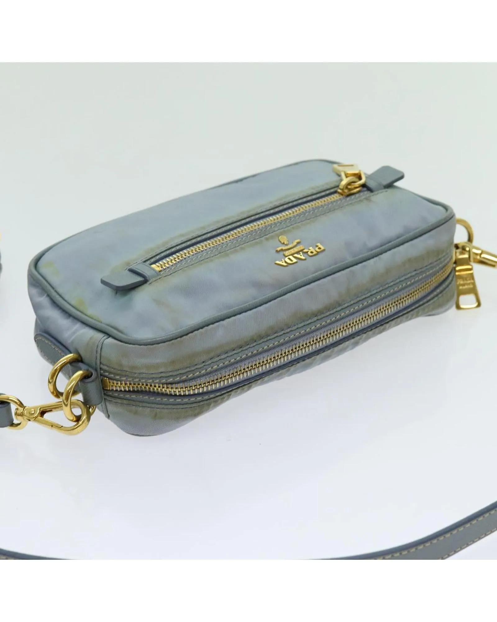 Light Blue Nylon Shoulder Bag with Adjustable Strap - Italian Made