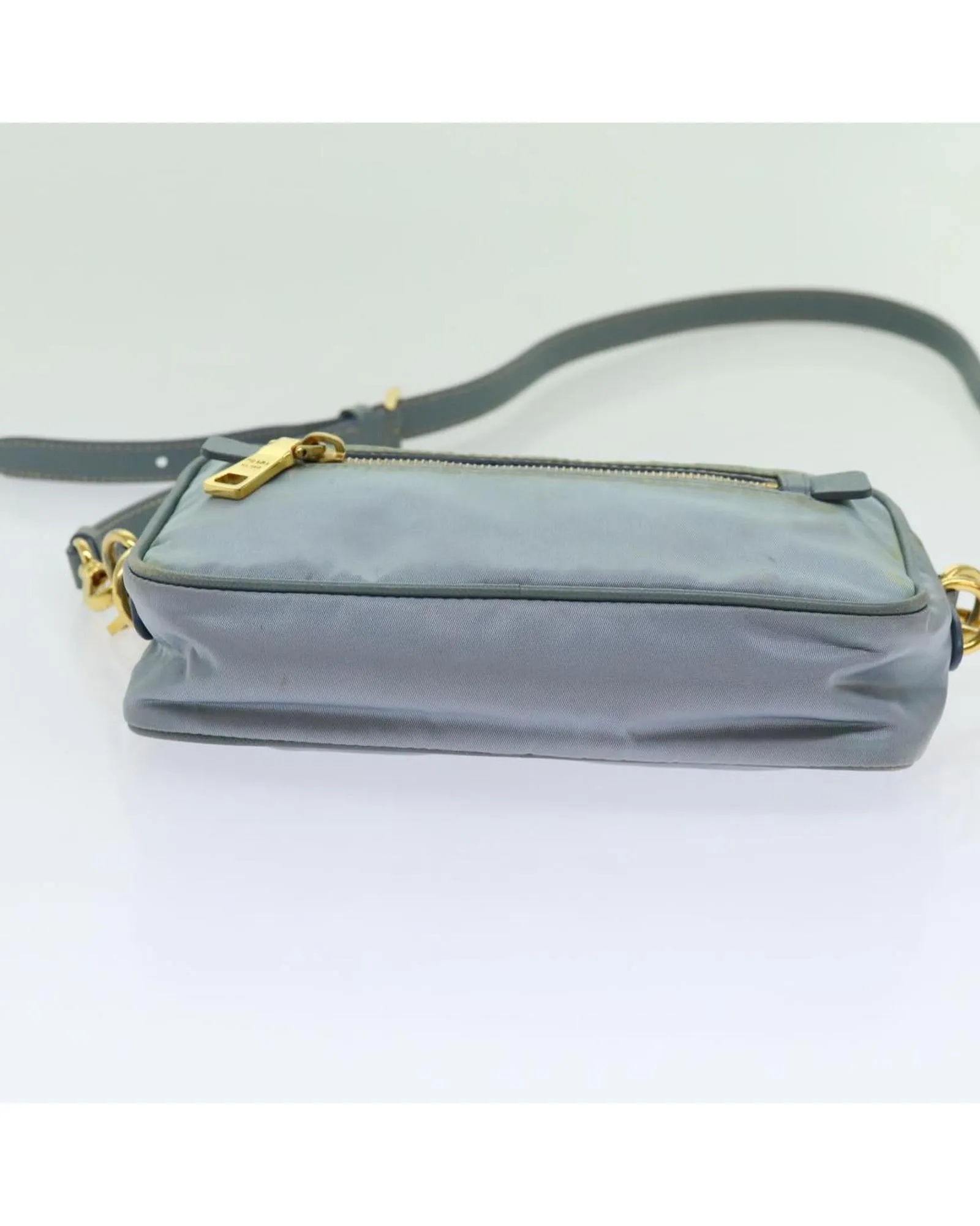 Light Blue Nylon Shoulder Bag with Adjustable Strap - Italian Made