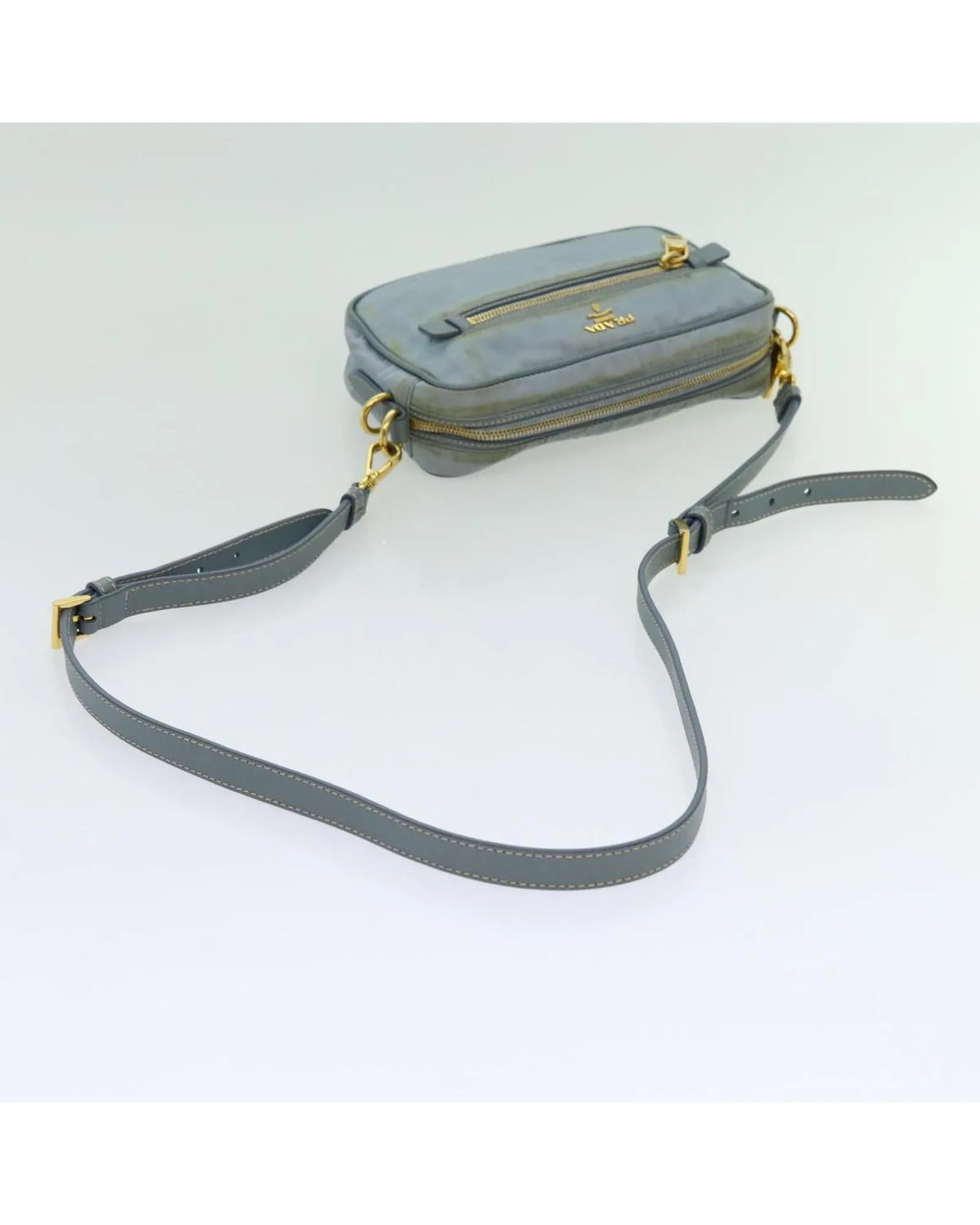 Light Blue Nylon Shoulder Bag with Adjustable Strap - Italian Made