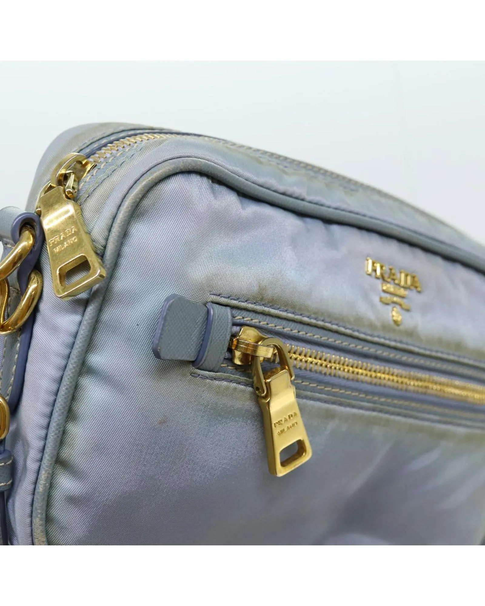 Light Blue Nylon Shoulder Bag with Adjustable Strap - Italian Made