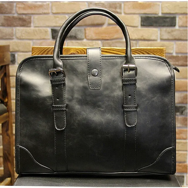 Men PU Leather Vintage Travel Business Briefcase Bag
