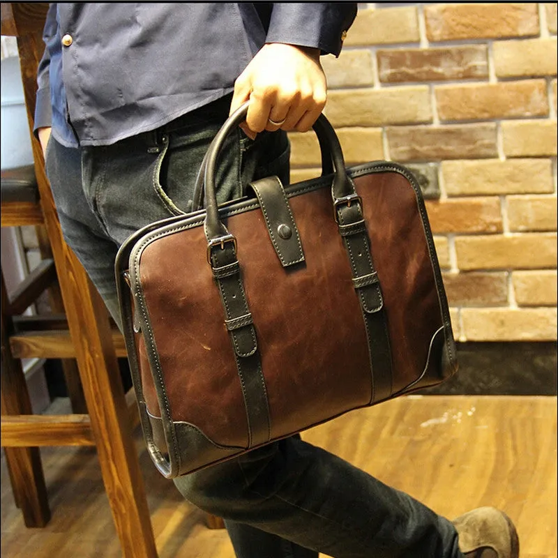 Men PU Leather Vintage Travel Business Briefcase Bag