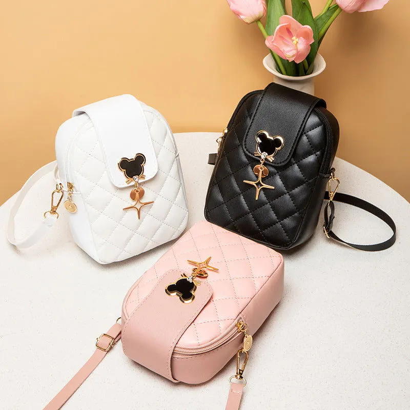 Mouse Pendant Crossbody Leather Textured Handbags