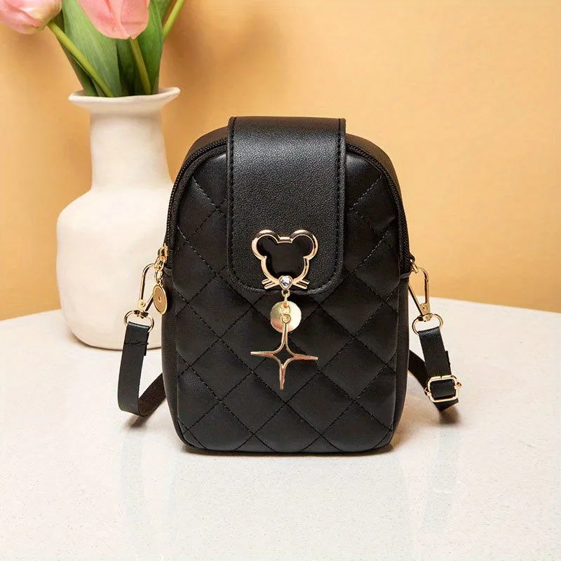 Mouse Pendant Crossbody Leather Textured Handbags
