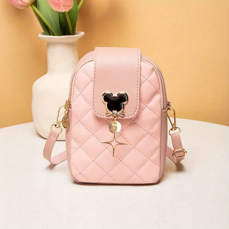 Mouse Pendant Crossbody Leather Textured Handbags