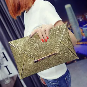 New Hot Hand Package Women Fashion Sequins Envelope Bag Personality Clutch Purse Leather Top Quality
