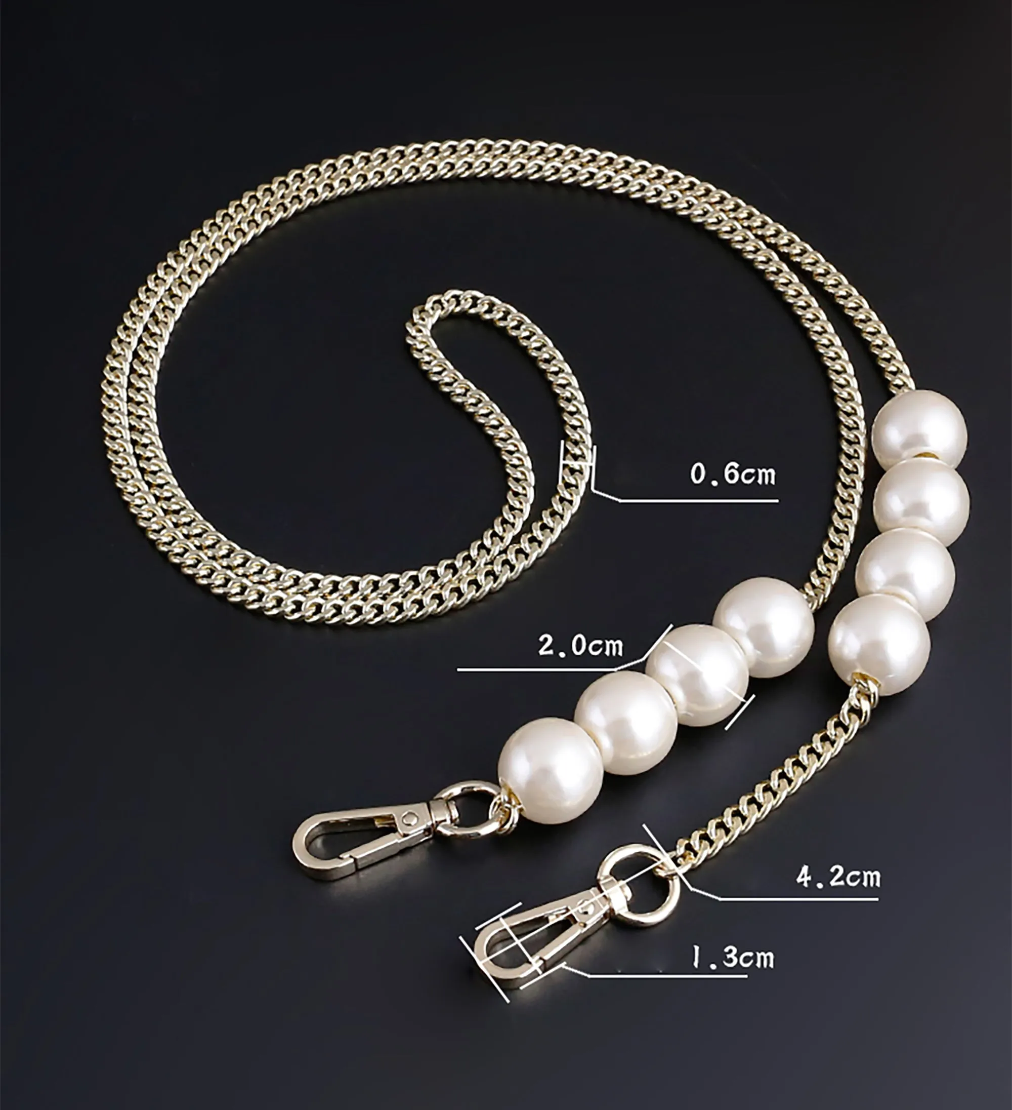 Pearl chain for bags, DIY shoulder strap, metal bag chain for crossbody or shoulder bag accessory