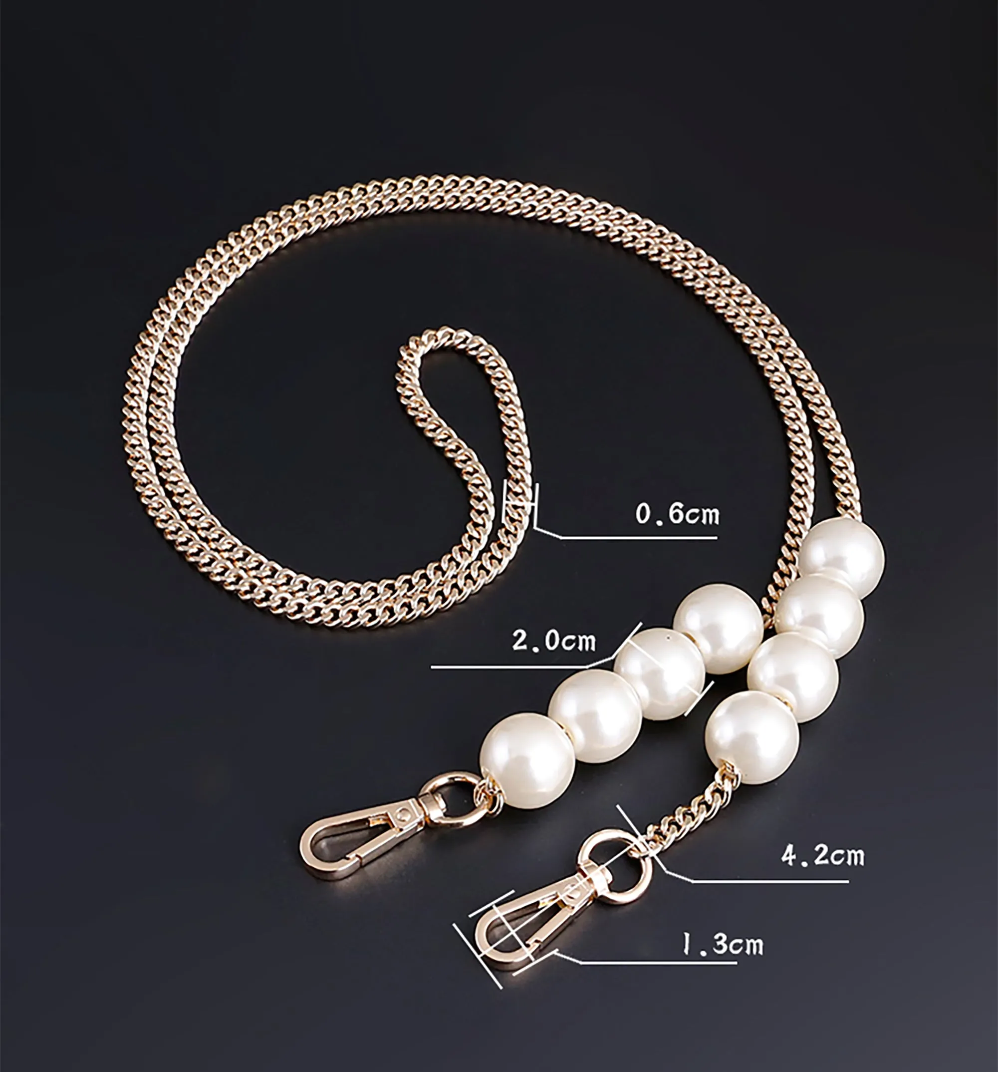 Pearl chain for bags, DIY shoulder strap, metal bag chain for crossbody or shoulder bag accessory