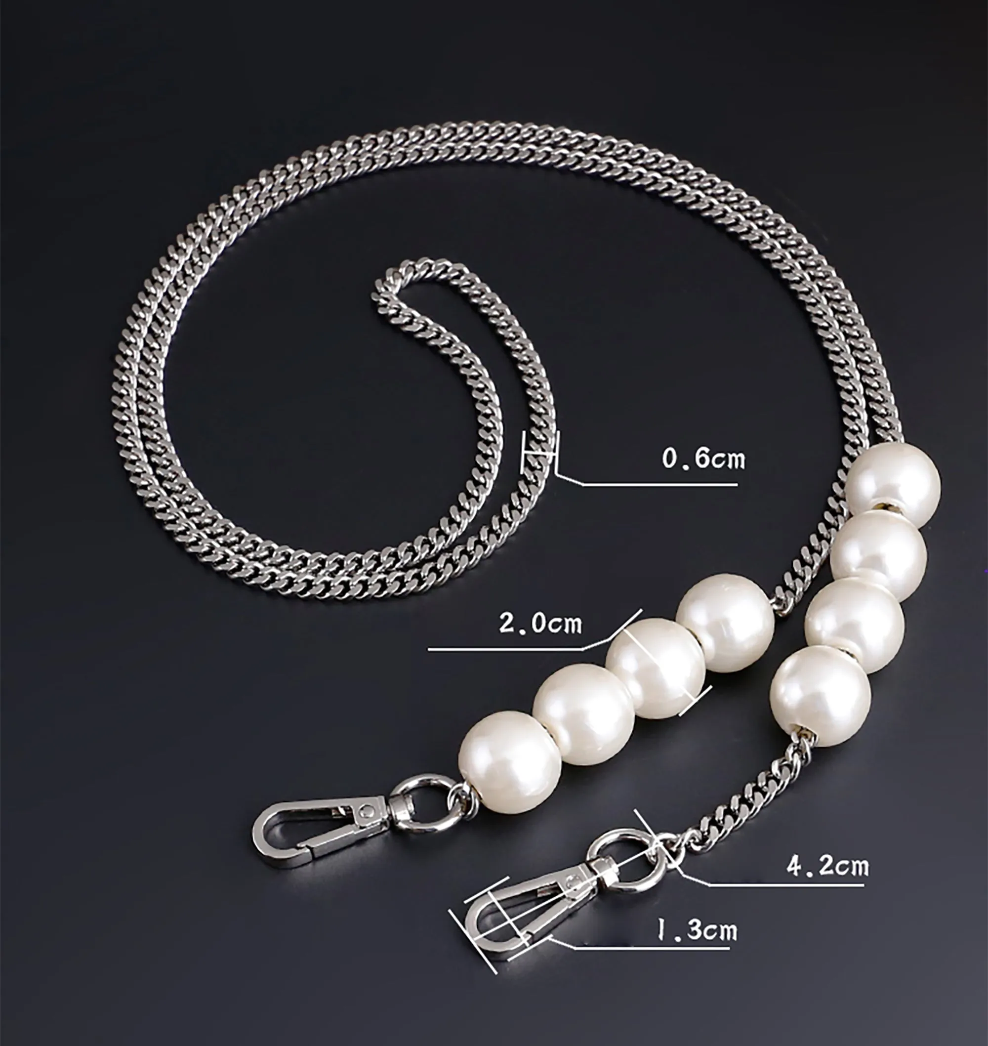 Pearl chain for bags, DIY shoulder strap, metal bag chain for crossbody or shoulder bag accessory