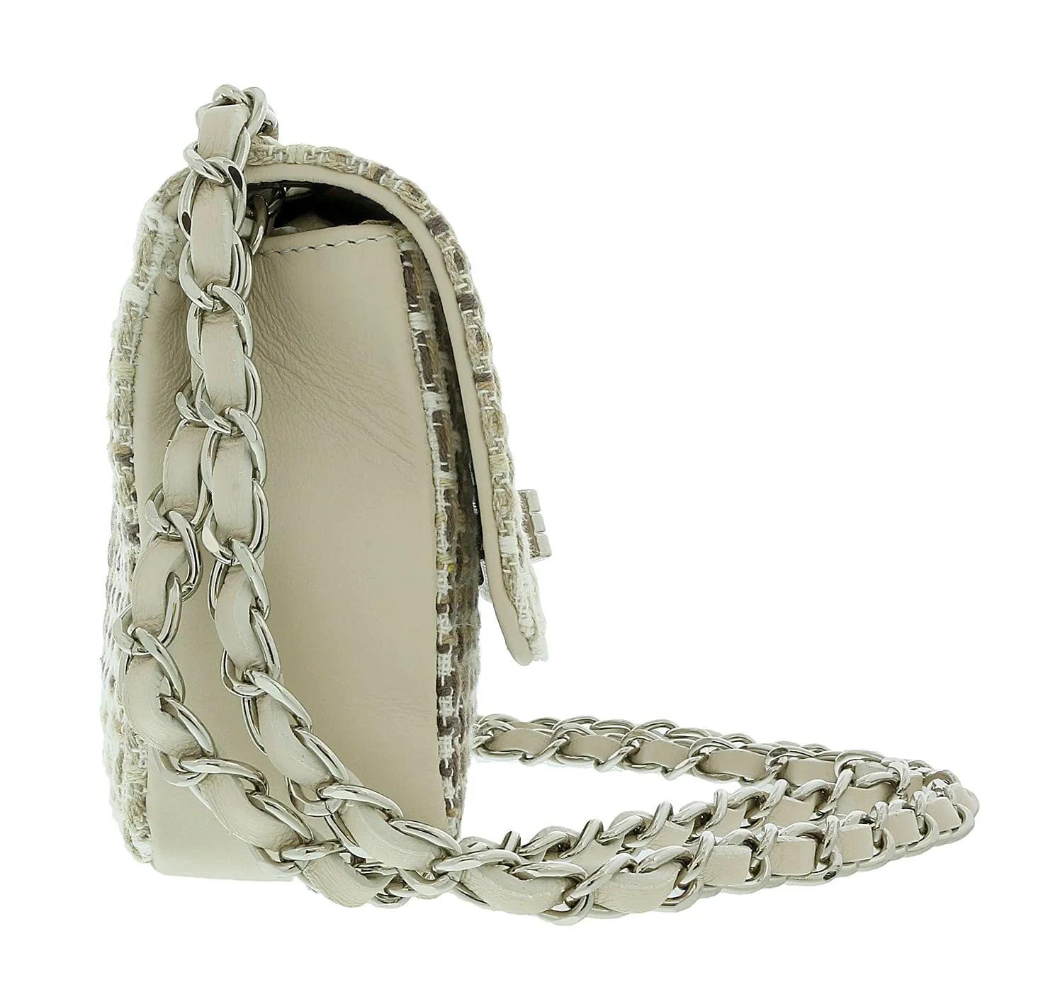 Pierre Cardin Beige Tweed Cotton Small Shoulder Bag
