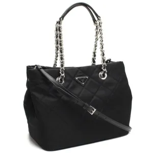 Prada Black Quilted Tessuto Chain Shoulder Bag Tote