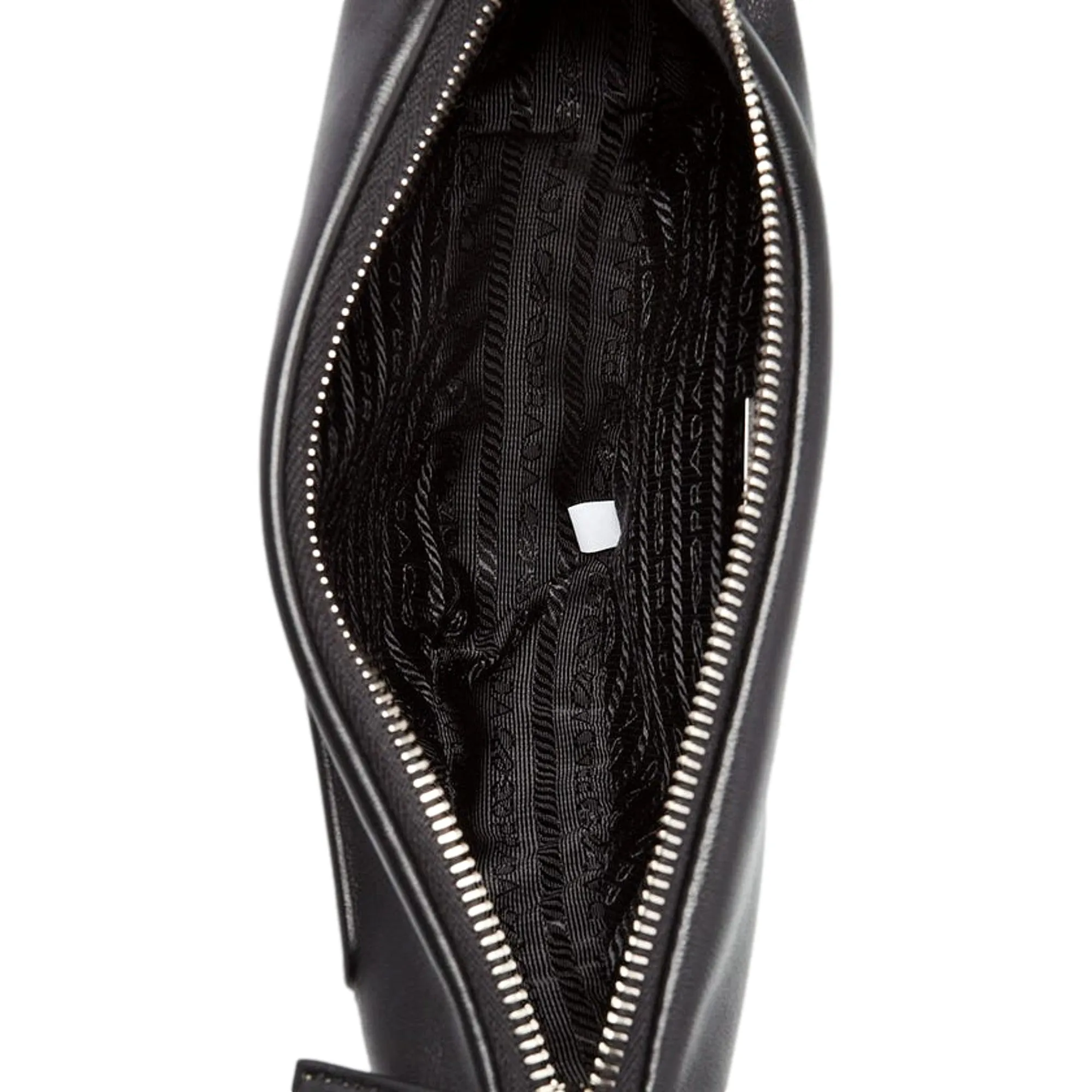 Prada Grace Triangle Leather Pouch Clutch Bag with Embossed Logo Nero Black