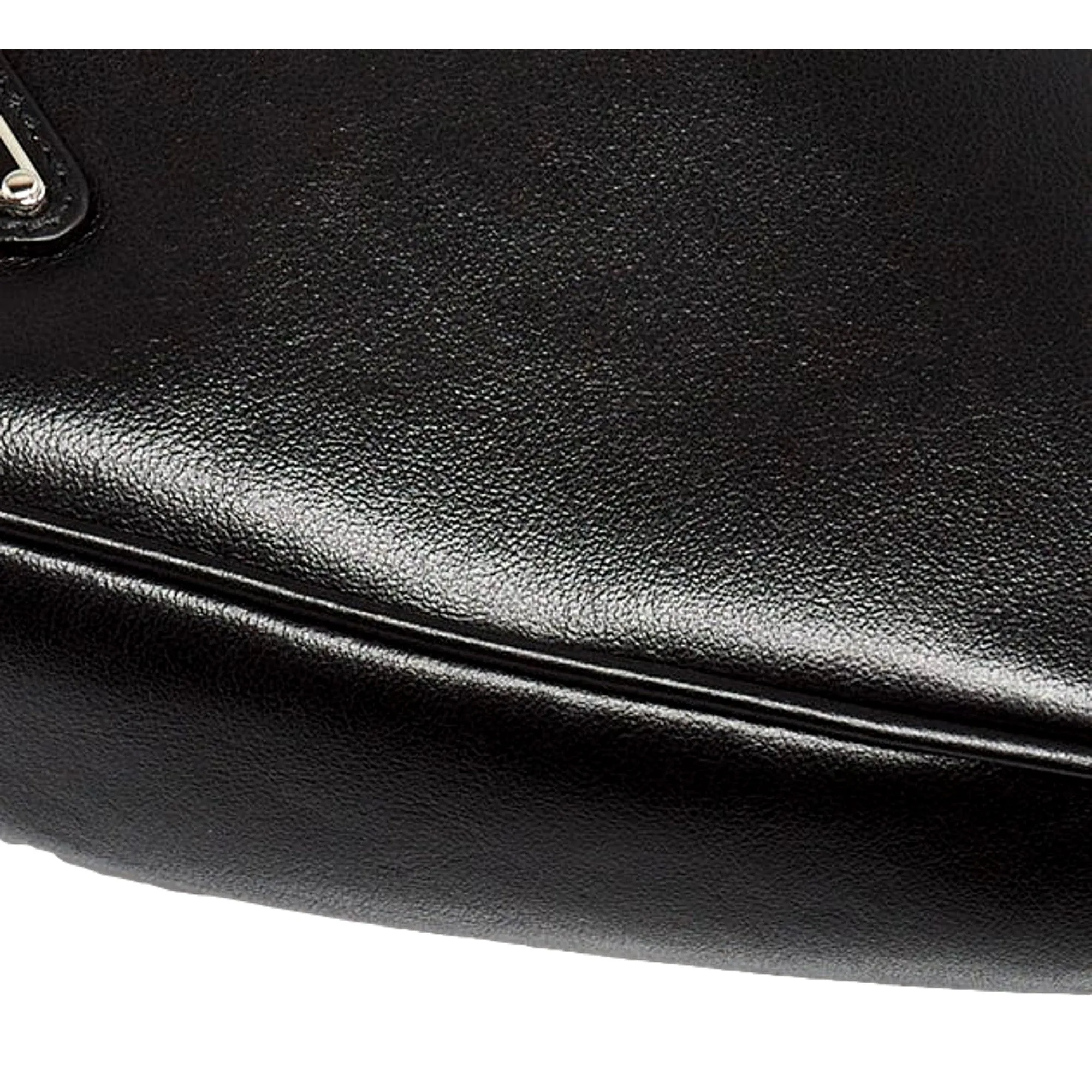 Prada Grace Triangle Leather Pouch Clutch Bag with Embossed Logo Nero Black