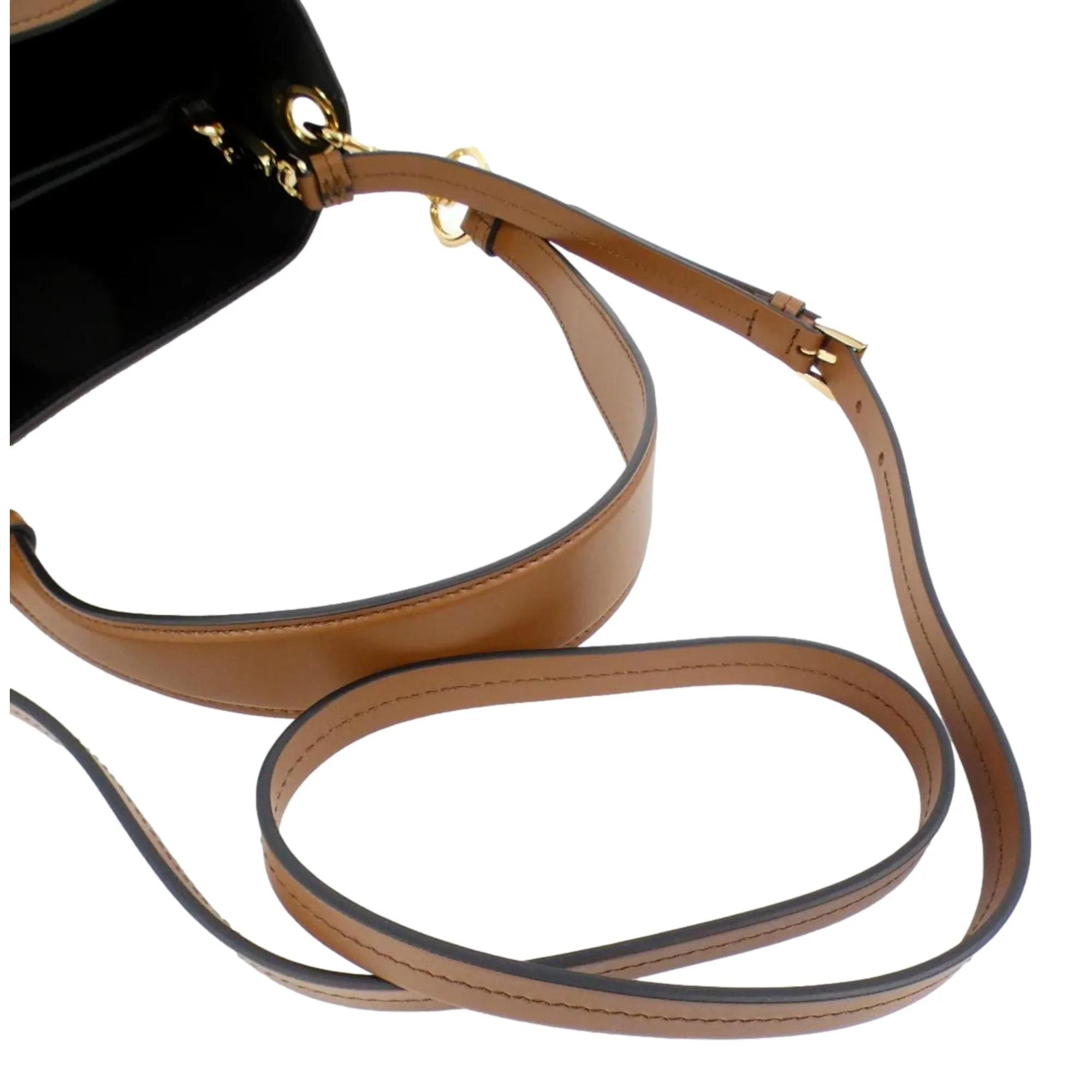 Prada Soft Calf Leather Bucket Crossbody Handbag Cognac Brown