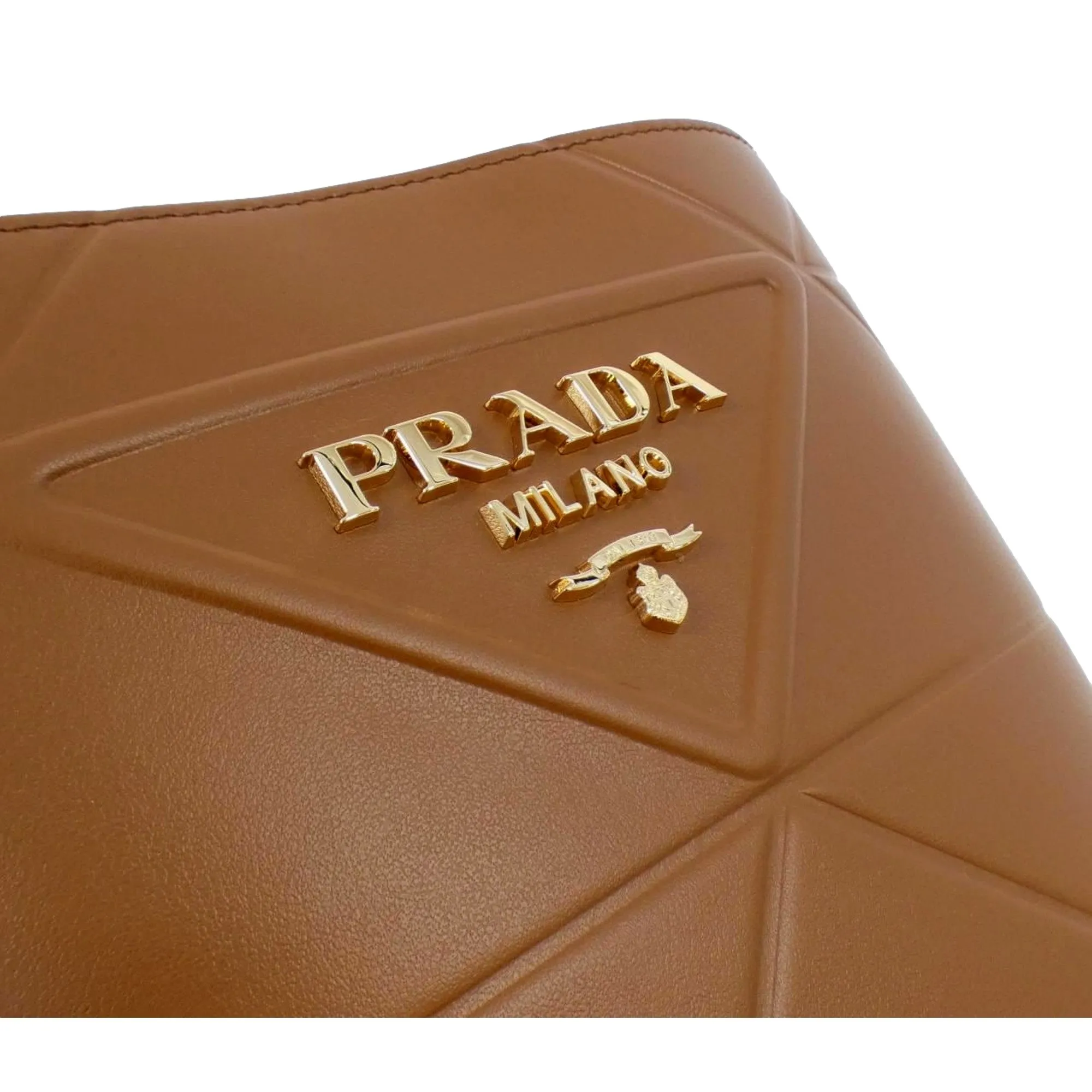 Prada Soft Calf Leather Bucket Crossbody Handbag Cognac Brown